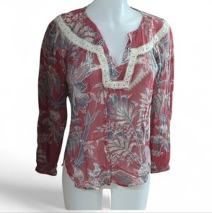 LOFT Red & Cream Floral Blouse | Size XS